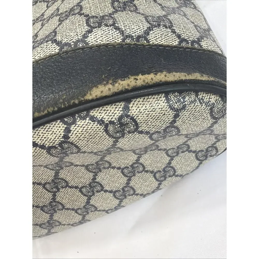 Vintage GUCCI Navy Blue GG Monogram Supreme Drawstring Bucket Bag Shoulder Purse